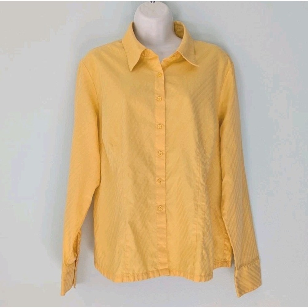 Talbots Button Up Blouse Cotton Large Golden Yellow Long Sleeve Career Casual